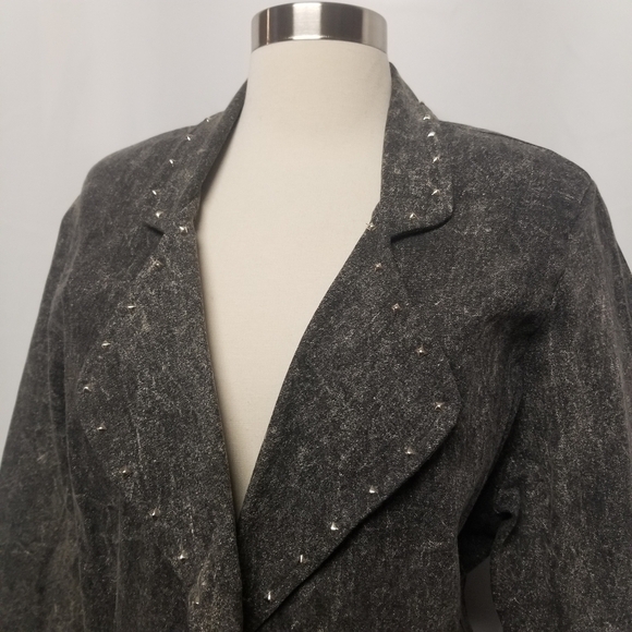Vintage 70s Western Slate Wash Blazer Jean Jacket Gypsy Boho Studded Arrow - Picture 5 of 6